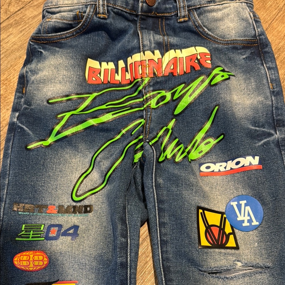 Boys Billionaire Boys Club Blue Jeans with Graphic Patches - Picture 5 of 5